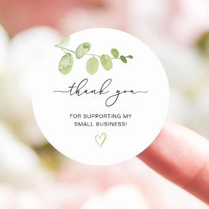 Thank You Script Eucalyptus Small Business Classic Round Sticker