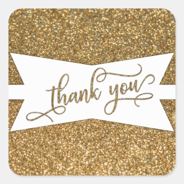 Thank You Script, Gold Glitter & Angular Badge Square Sticker (Front)