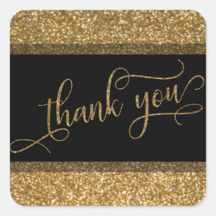 Thank You Script, Gold Glitter Border & Text Square Sticker