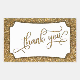 Thank You Script, Gold Glitter & Ornate Band Rectangular Sticker