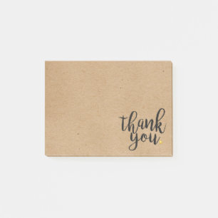 Thank You Script Gold Heart Rustic Kraft Post-it Notes
