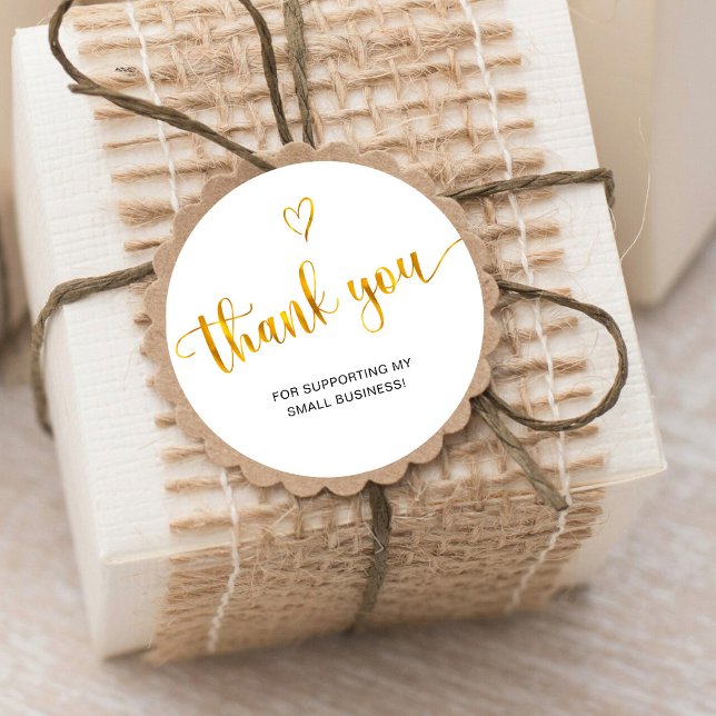 Thank You Script Gold Heart Small Business Classic Round Sticker (Creator Uploaded)