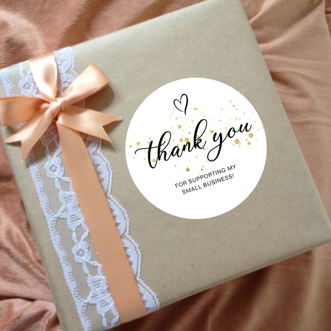 Thank You Script Gold Heart Small Business Classic Round Sticker (Creator Uploaded)