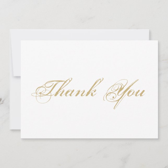 Thank You script gold white elegant note card (Front)