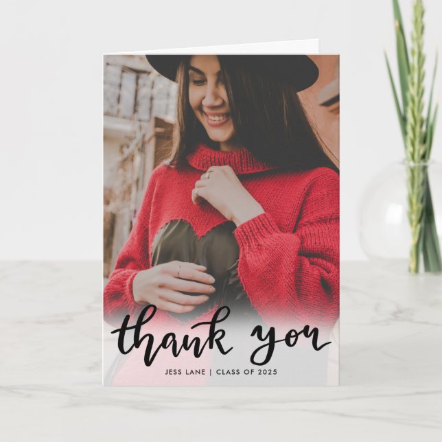 Thank You Script Handwritten Graduate Photo Card (Front)