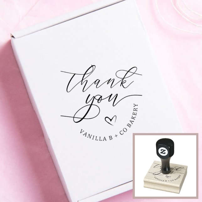 Thank You Script Heart Baked Goods Bakery Business Rubber Stamp (Creator Uploaded)
