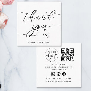 Thank You Script Heart Bakery Company Logo QR Code Square Business Card