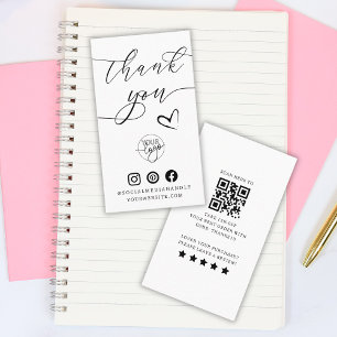 Thank You Script Heart QR Code Customer Review Business Card