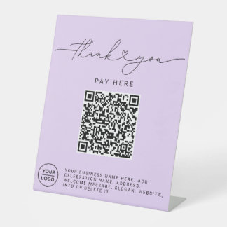 Thank You Script Heart Scan Me QR Code Logo purple Pedestal Sign