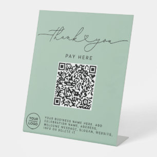 Thank You Script Heart Scan Me QR Code Logo sage Pedestal Sign