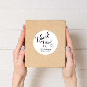 Thank You Script Heart Small Business Classic Round Sticker