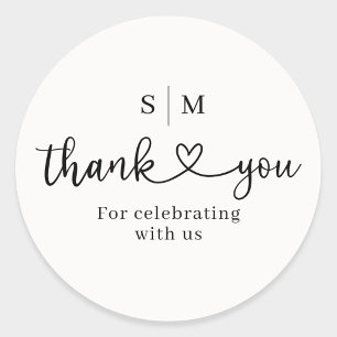 Thank You Script Heart Wedding Round Sticker