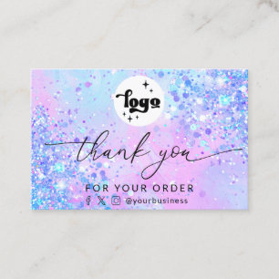 thank you script lavender glitter business card