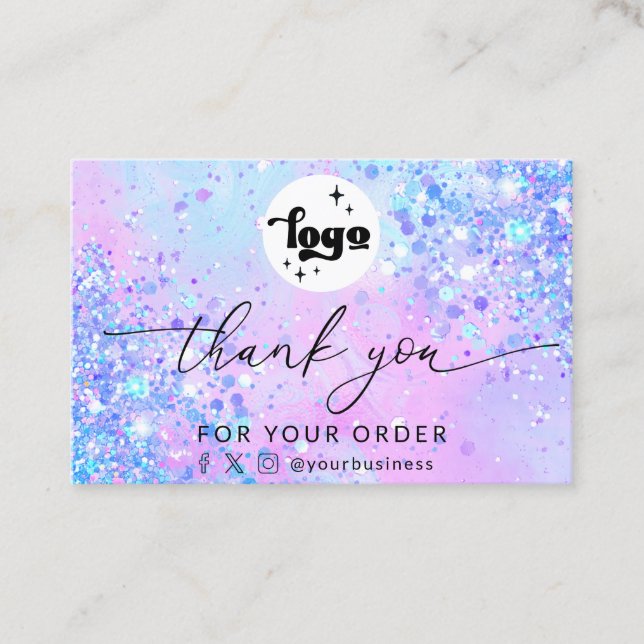 thank you script lavender glitter business card (Front)
