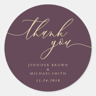 Thank you script Midnight Fig names date Classic Round Sticker