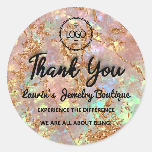 Thank You Script Name Custom Logo Copper Rose Classic Round Sticker (Front)
