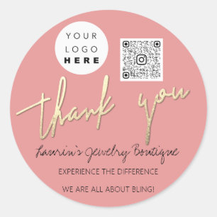Thank You Script Name Logo QrCode Online Shop Rose Classic Round Sticker