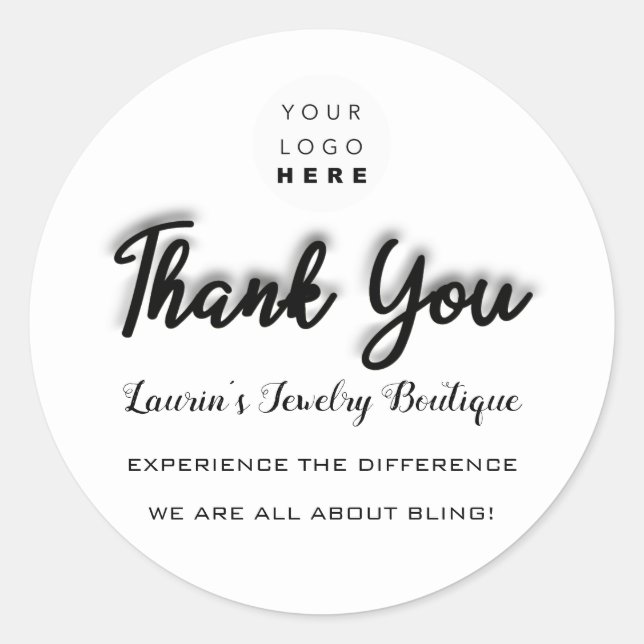 Thank You Script Name Shop Black White Simply   Classic Round Sticker (Front)