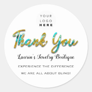 Thank You Script Name Shop Web Logo Boutique Gold Classic Round Sticker