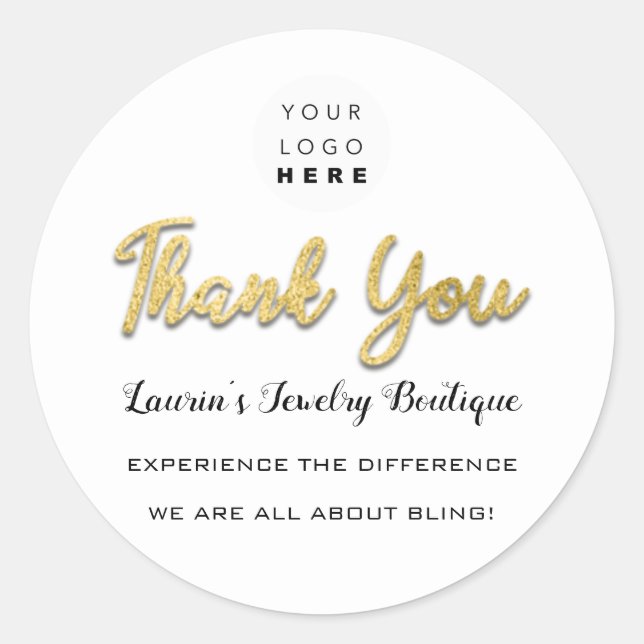 Thank You Script Name Shop Web White Gold  Classic Round Sticker (Front)