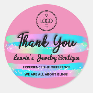 Thank You Script Name Web Strokes Pink Rose Classic Round Sticker
