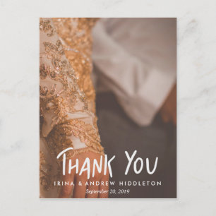 Thank You Script Rustic Kraft Paper Wedding Photo Postcard