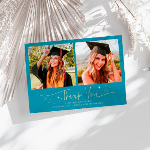 Thank You Script Stars Aqua Blue Grad Multi Photo Announcement