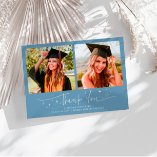 Thank You Script Stars Denim Blue Grad Multi Photo Announcement