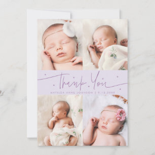 Thank You Script Stars Lilac Photo Grid Birth Announcement