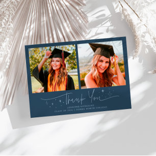 Thank You Script Stars Navy Blue Grad Multi Photo Announcement
