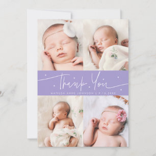 Thank You Script Stars Violet Photo Grid Birth Announcement