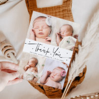 Thank You Script Stars White Photo Grid Birth