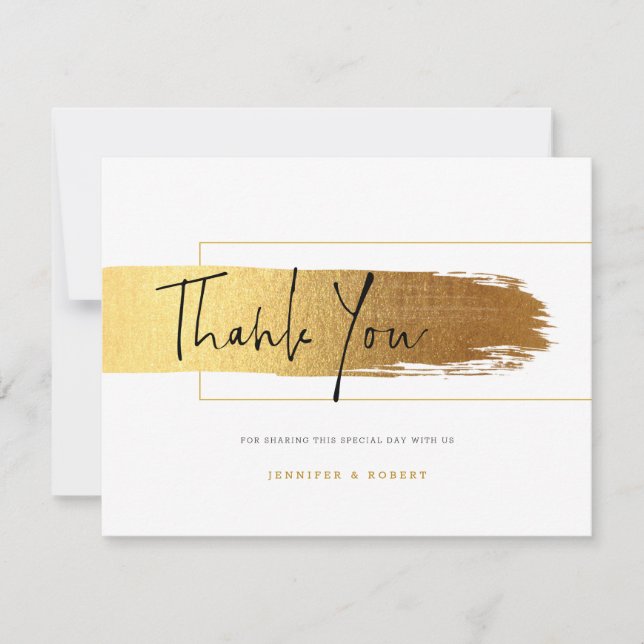 Thank you script typography gold brushstroke card (Front)