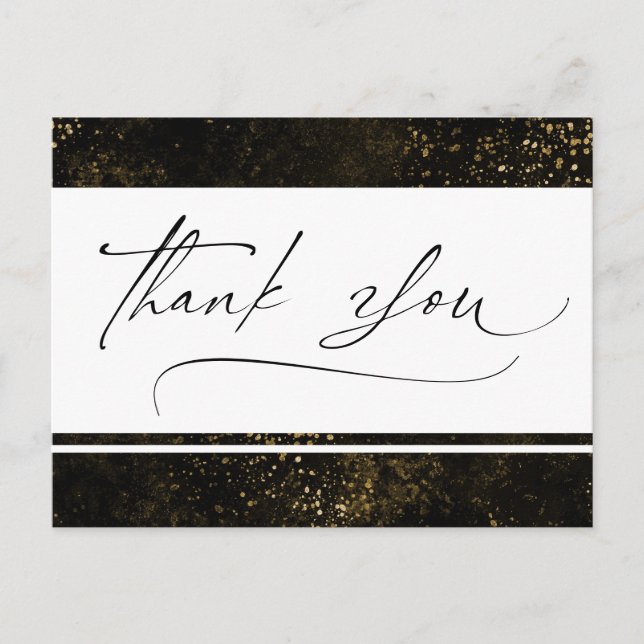 Thank You Script Watercolor Gold Elegant Postcard (Front)