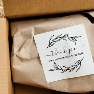 Thank You Script Website Laurel Leaf Rubber Stamp