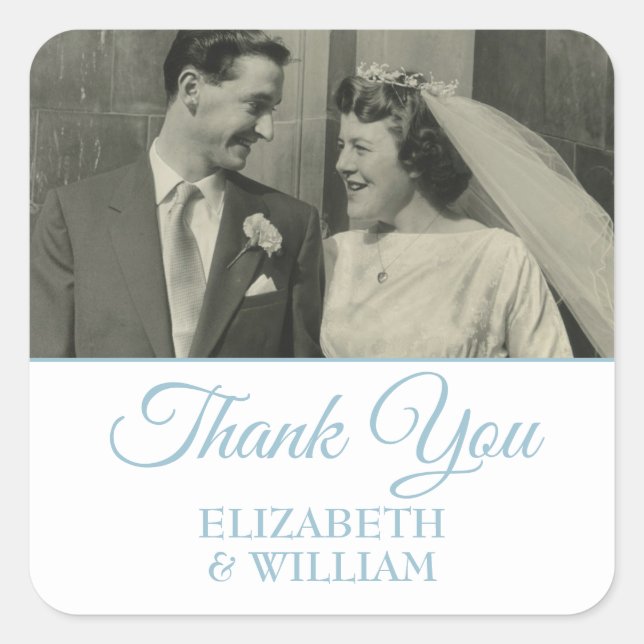 Thank You Script Wedding Anniversary Photo Square Sticker (Front)