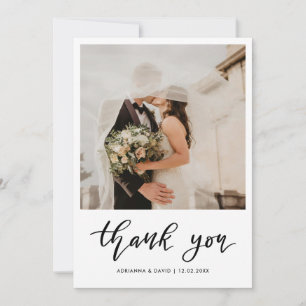Thank You Script Wedding Couple Photo Elegant Card