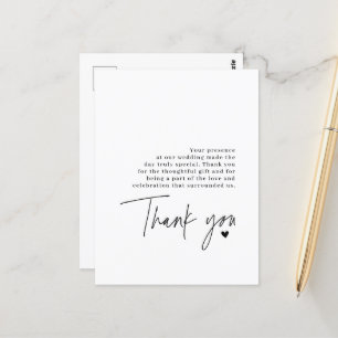 Thank You Script Wedding Heart Gratitude Message Postcard
