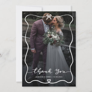 Thank You Script Wedding Photo Cute Bow Heart Card