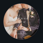 Thank You Script Wedding Photo Magnet<br><div class="desc">Thank you wedding keepsake magnets for your family and friends who attended your wedding celebration. Customise with your photo and names. These can be used as a wedding favour or mailed as a thank you after the ceremony. Contact me through the button below if you need assistance with your photo...</div>