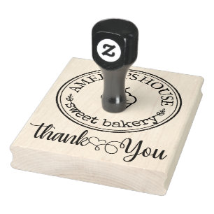 Thank you Script with Heart Homemade Bakery Logo Rubber Stamp