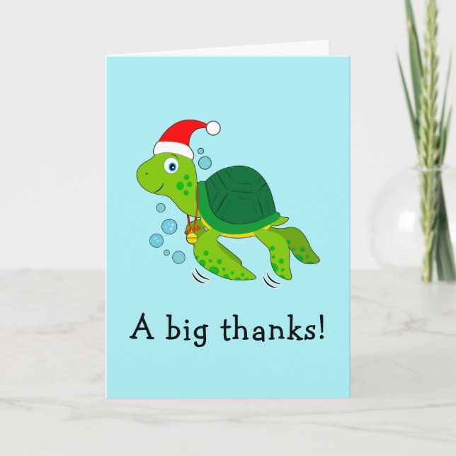 Thank you Sea Turtle in Santa Hat Ocean Christmas Holiday Card (Front)