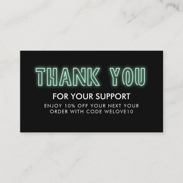 Thank you Seafoam Neon Instagram Discount Business Card (Front)