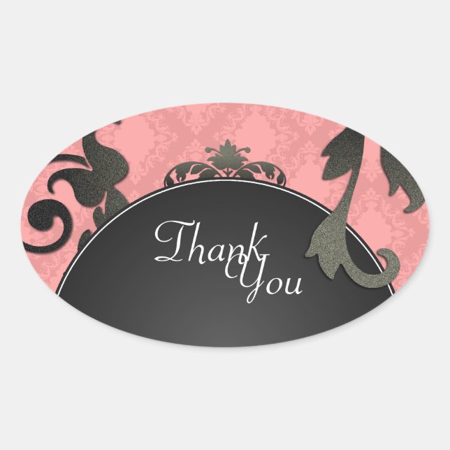 Thank You Seal - Black & Coral Damask Wedding (Front)