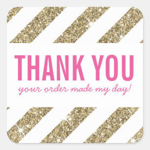 THANK YOU SEAL bold gold glitter stripe pink