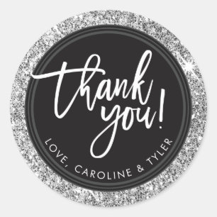 THANK YOU SEAL modern hand lettered silver glitter