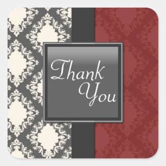 Thank You Seal - Red Black & White Damask Wedding