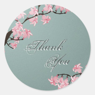 Thank You Seal Teal Pink Cherry Blossom Wedding