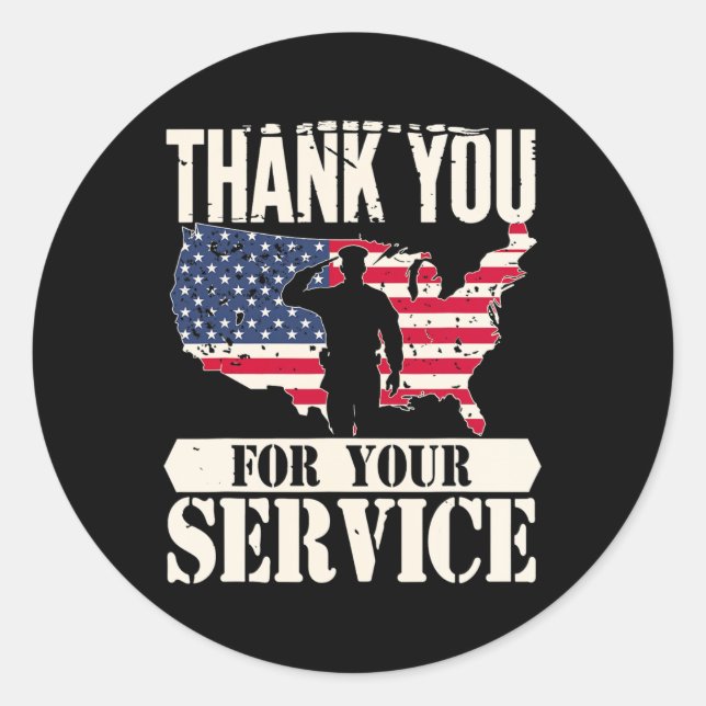 Thank You Service Veteran America Patriot Military Classic Round Sticker (Front)