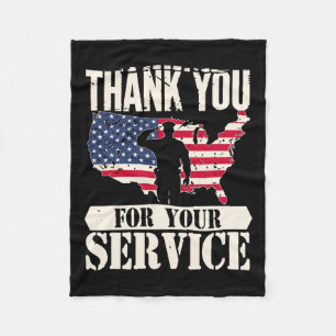 Thank You Service Veteran America Patriot Military Fleece Blanket
